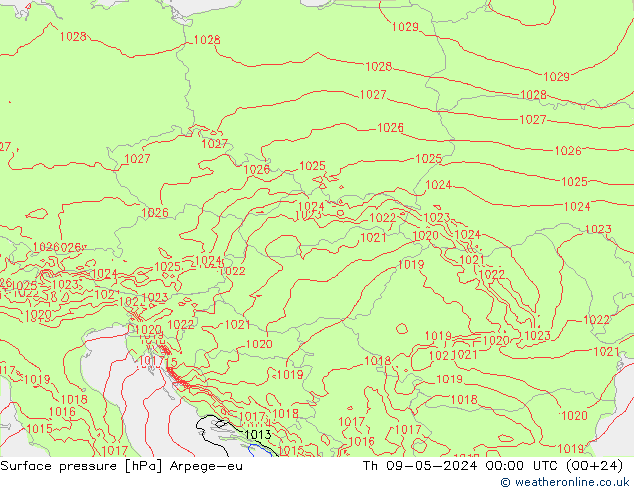 приземное давление Arpege-eu чт 09.05.2024 00 UTC