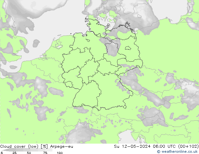 Bulutlar (düşük) Arpege-eu Paz 12.05.2024 06 UTC
