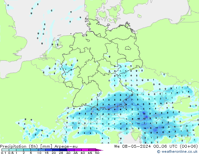 Precipitation (6h) Arpege-eu We 08.05.2024 06 UTC