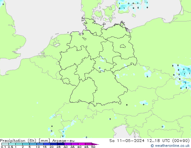 Precipitação (6h) Arpege-eu Sáb 11.05.2024 18 UTC