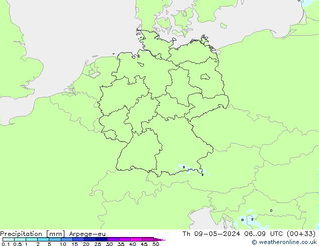 Precipitazione Arpege-eu gio 09.05.2024 09 UTC
