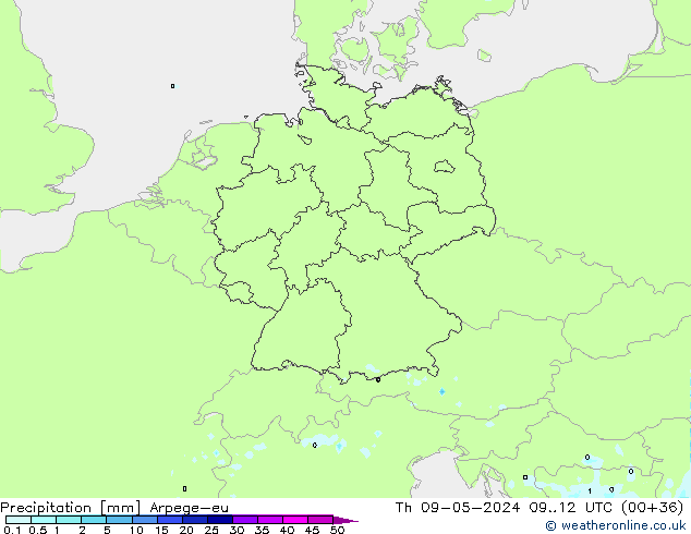 Srážky Arpege-eu Čt 09.05.2024 12 UTC