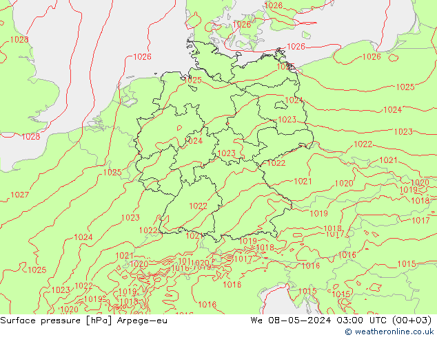 Surface pressure Arpege-eu We 08.05.2024 03 UTC