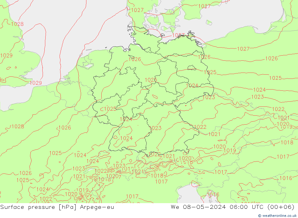 地面气压 Arpege-eu 星期三 08.05.2024 06 UTC