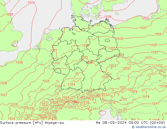 Atmosférický tlak Arpege-eu St 08.05.2024 09 UTC