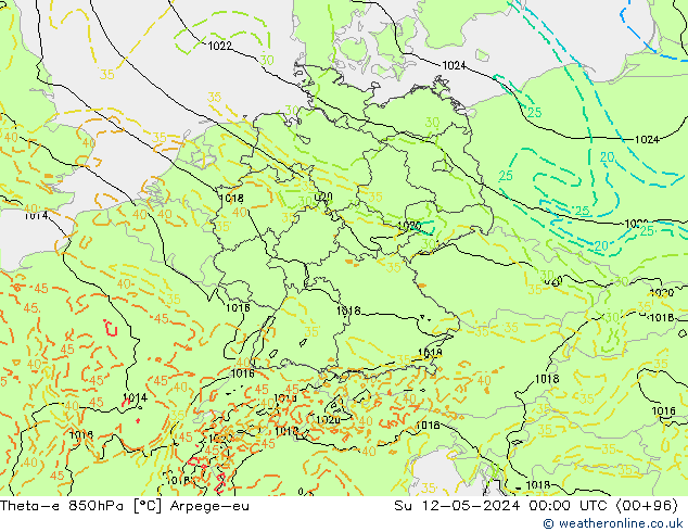 Theta-e 850hPa Arpege-eu Paz 12.05.2024 00 UTC