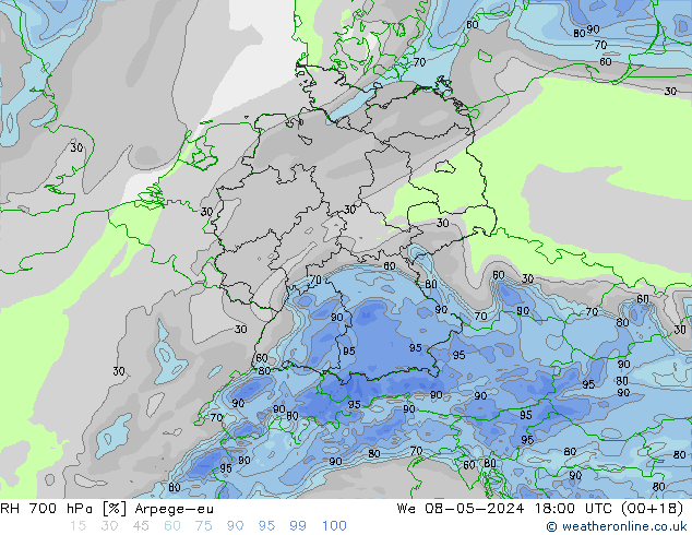 RH 700 hPa Arpege-eu St 08.05.2024 18 UTC