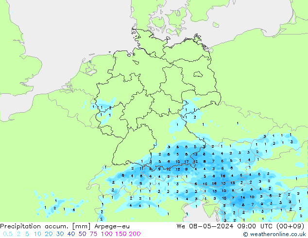 Precipitation accum. Arpege-eu We 08.05.2024 09 UTC