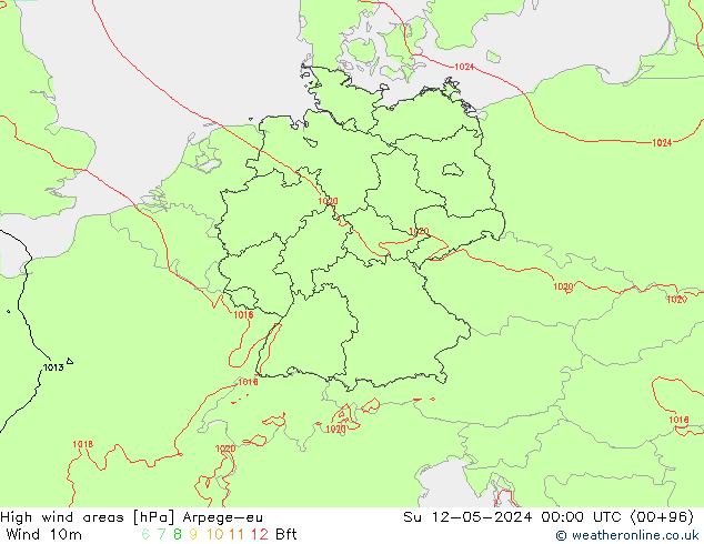 High wind areas Arpege-eu dom 12.05.2024 00 UTC