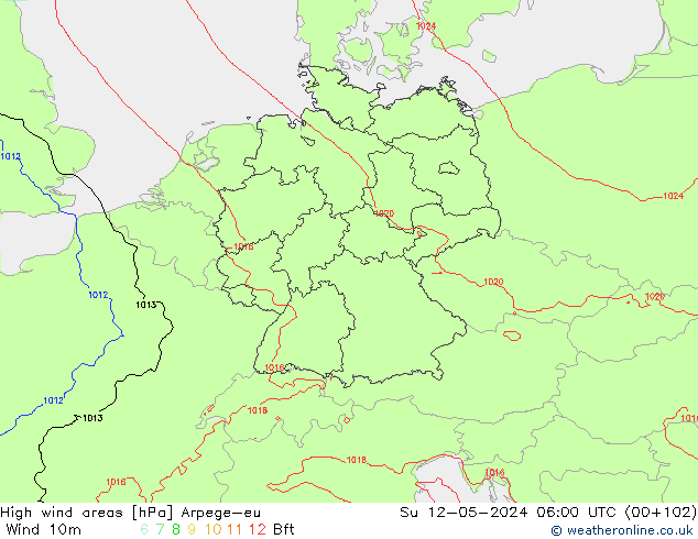 High wind areas Arpege-eu Вс 12.05.2024 06 UTC