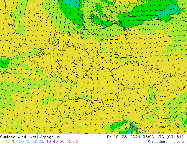 Surface wind Arpege-eu Fr 10.05.2024 06 UTC