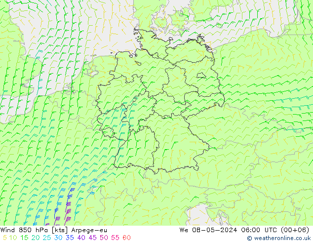 风 850 hPa Arpege-eu 星期三 08.05.2024 06 UTC