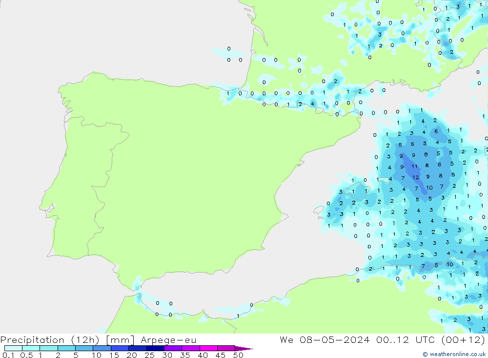 Precipitación (12h) Arpege-eu mié 08.05.2024 12 UTC