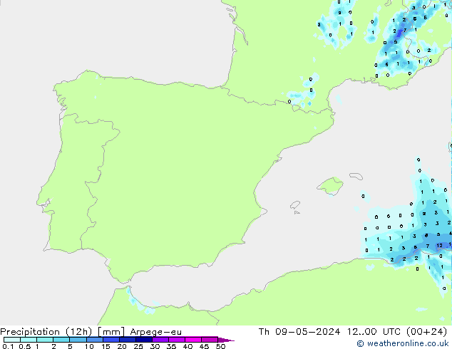 Precipitation (12h) Arpege-eu Th 09.05.2024 00 UTC