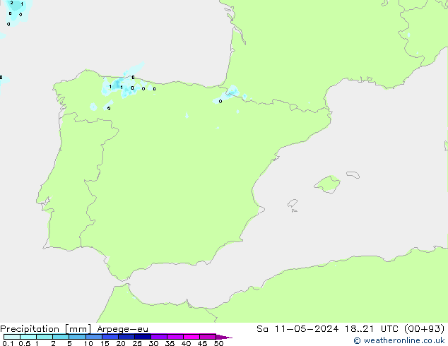 Precipitazione Arpege-eu sab 11.05.2024 21 UTC