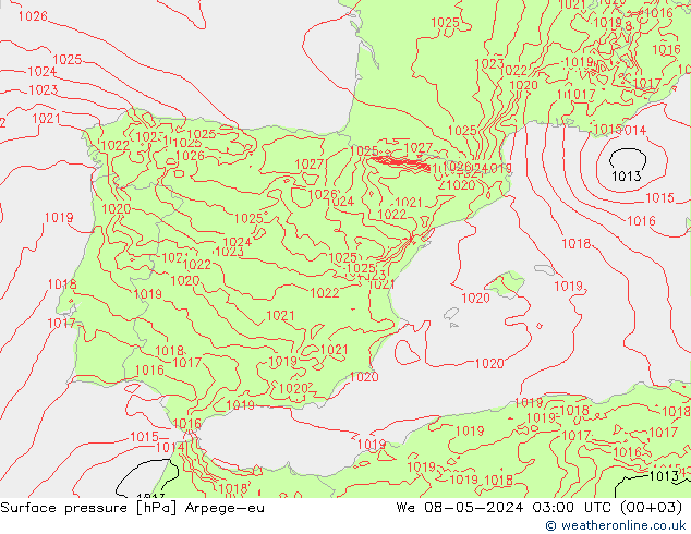 pressão do solo Arpege-eu Qua 08.05.2024 03 UTC
