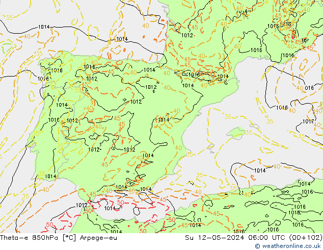 Theta-e 850hPa Arpege-eu  12.05.2024 06 UTC