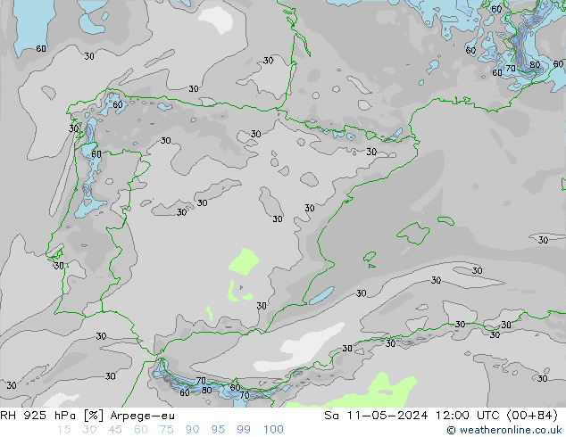 RH 925 hPa Arpege-eu Sa 11.05.2024 12 UTC