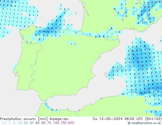 Precipitation accum. Arpege-eu Вс 12.05.2024 06 UTC