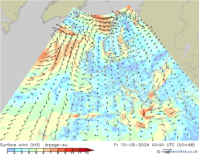 Bodenwind (bft) Arpege-eu Fr 10.05.2024 00 UTC