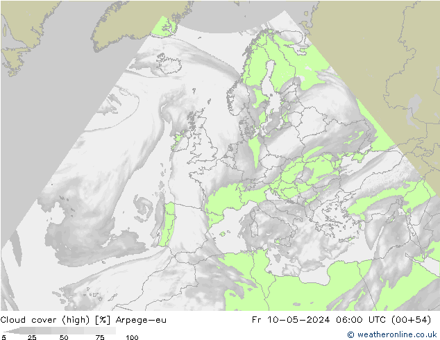 Cloud cover (high) Arpege-eu Fr 10.05.2024 06 UTC