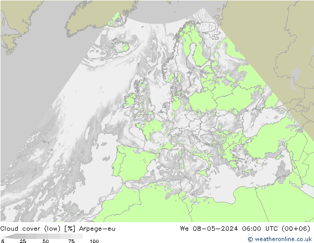 облака (низкий) Arpege-eu ср 08.05.2024 06 UTC