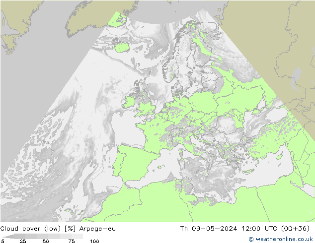 Bewolking (Laag) Arpege-eu do 09.05.2024 12 UTC