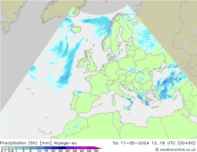 Precipitazione (6h) Arpege-eu sab 11.05.2024 18 UTC