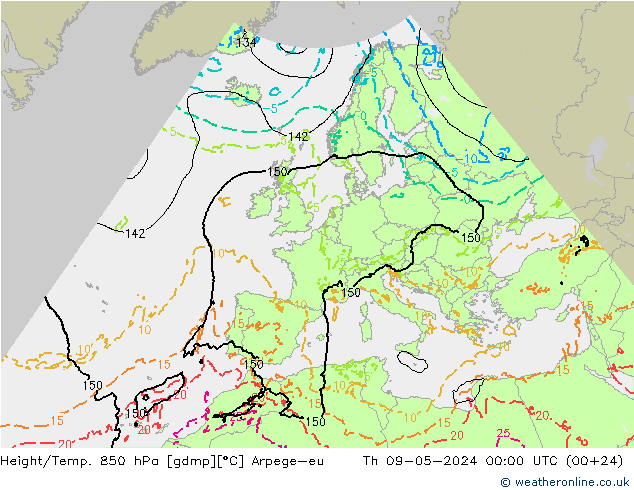 Height/Temp. 850 hPa Arpege-eu 星期四 09.05.2024 00 UTC