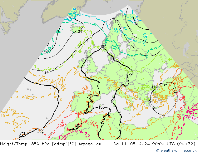 Height/Temp. 850 hPa Arpege-eu  11.05.2024 00 UTC