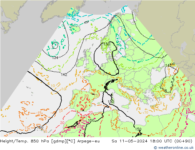 Yükseklik/Sıc. 850 hPa Arpege-eu Cts 11.05.2024 18 UTC