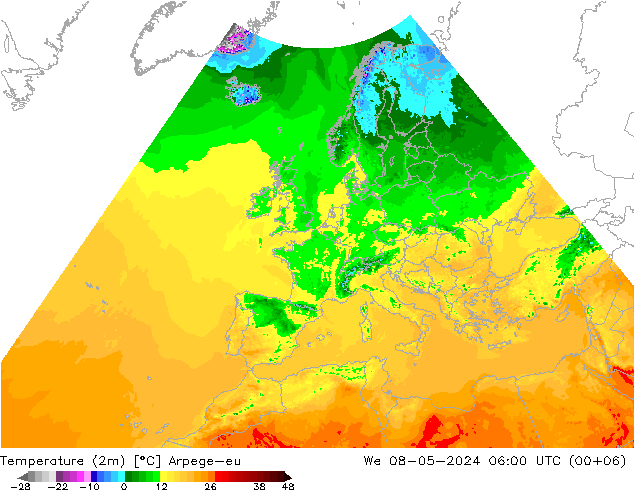 温度图 Arpege-eu 星期三 08.05.2024 06 UTC