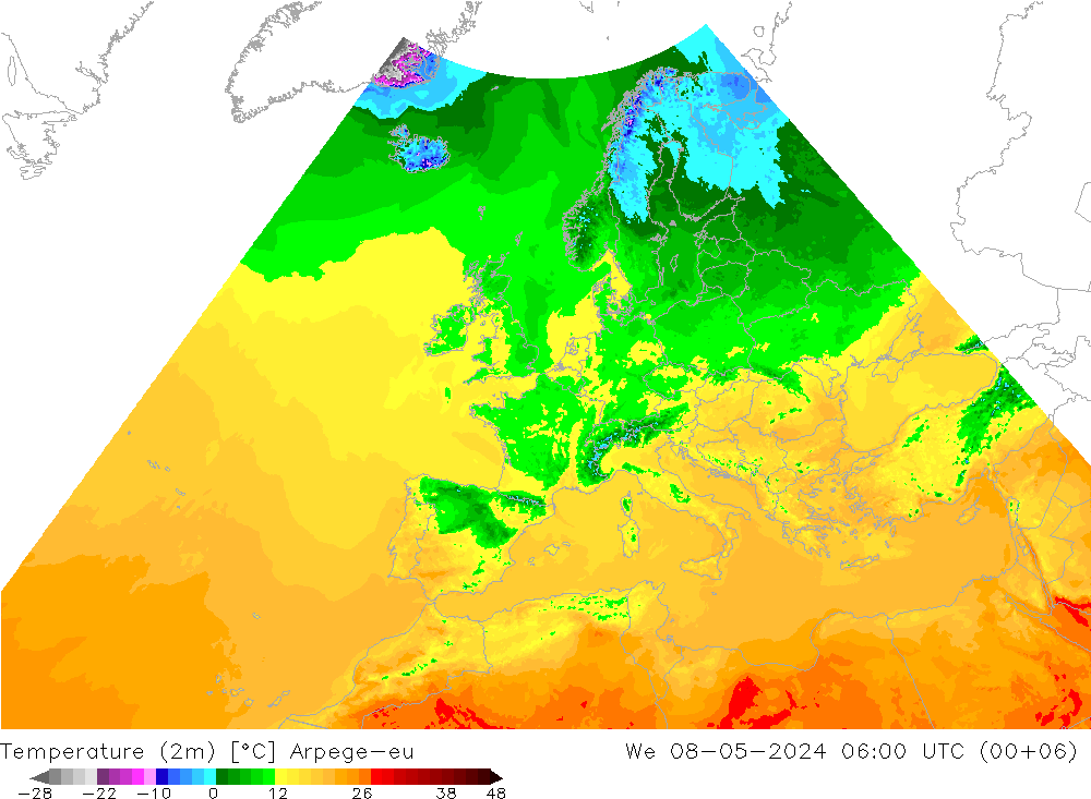 Temperature (2m) Arpege-eu We 08.05.2024 06 UTC