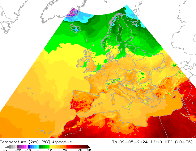 карта температуры Arpege-eu чт 09.05.2024 12 UTC