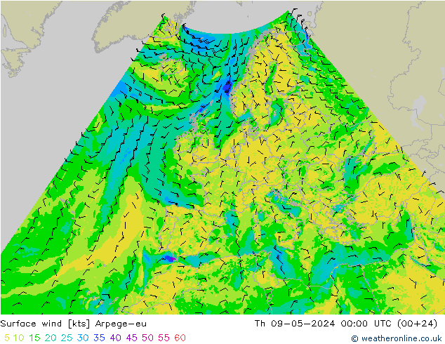 风 10 米 Arpege-eu 星期四 09.05.2024 00 UTC