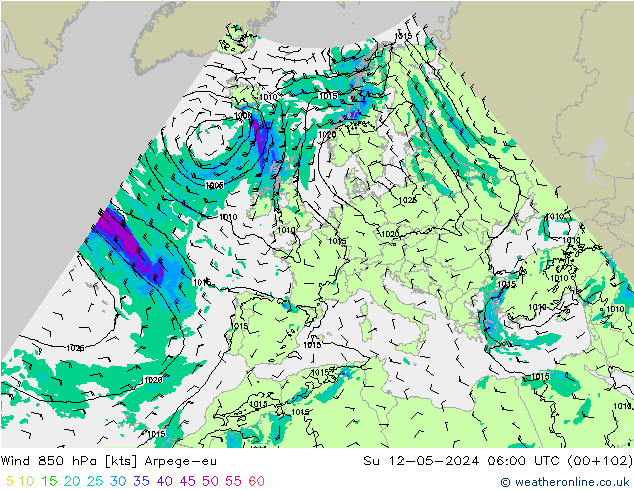 ветер 850 гПа Arpege-eu Вс 12.05.2024 06 UTC