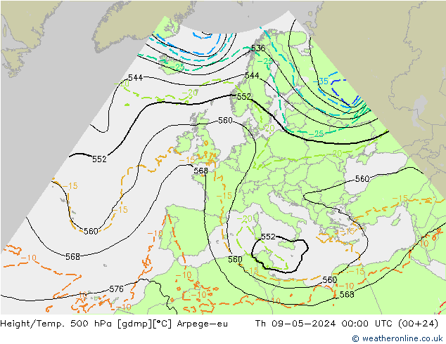 Height/Temp. 500 hPa Arpege-eu 星期四 09.05.2024 00 UTC