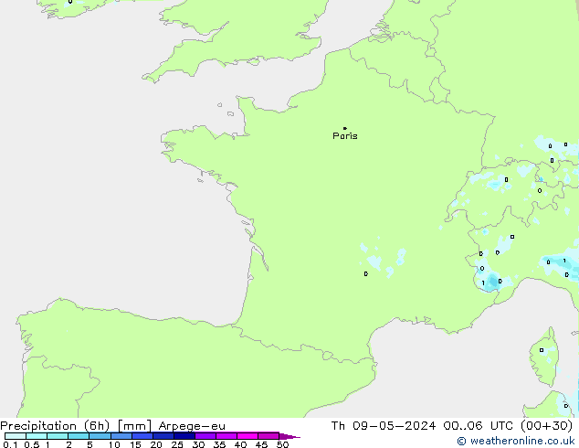 Yağış (6h) Arpege-eu Per 09.05.2024 06 UTC