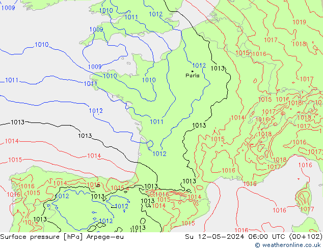 Pressione al suolo Arpege-eu dom 12.05.2024 06 UTC