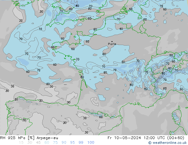 Humidité rel. 925 hPa Arpege-eu ven 10.05.2024 12 UTC