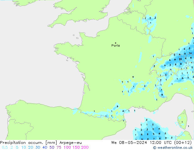 Precipitation accum. Arpege-eu We 08.05.2024 12 UTC