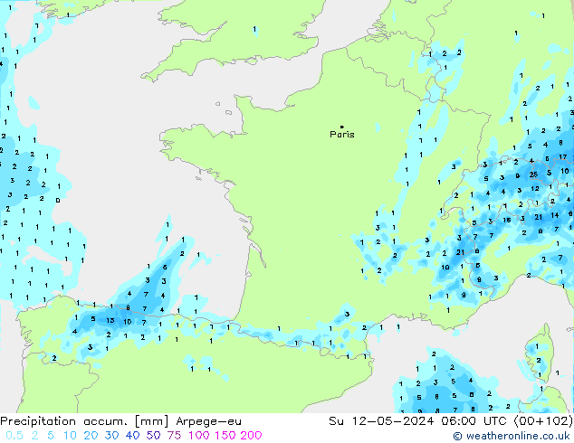 Precipitation accum. Arpege-eu Ne 12.05.2024 06 UTC