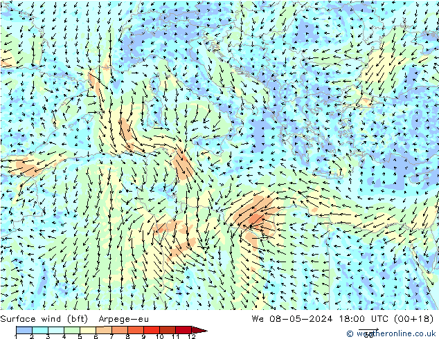 wiatr 10 m (bft) Arpege-eu śro. 08.05.2024 18 UTC