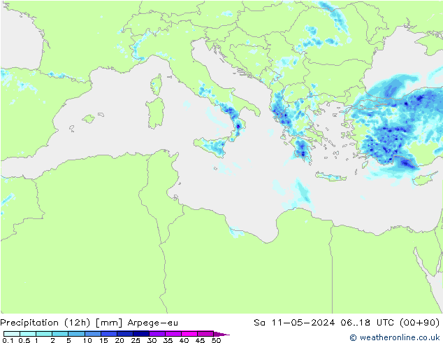 Precipitation (12h) Arpege-eu Sa 11.05.2024 18 UTC