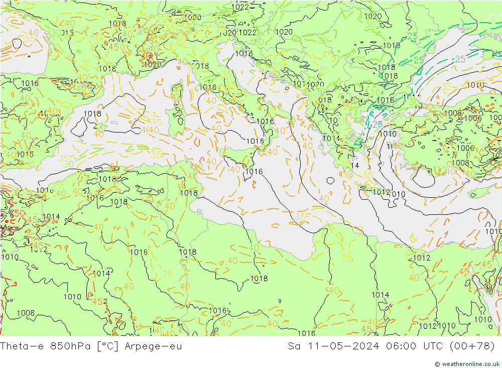 Theta-e 850hPa Arpege-eu  11.05.2024 06 UTC