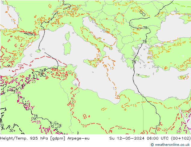 Height/Temp. 925 гПа Arpege-eu Вс 12.05.2024 06 UTC