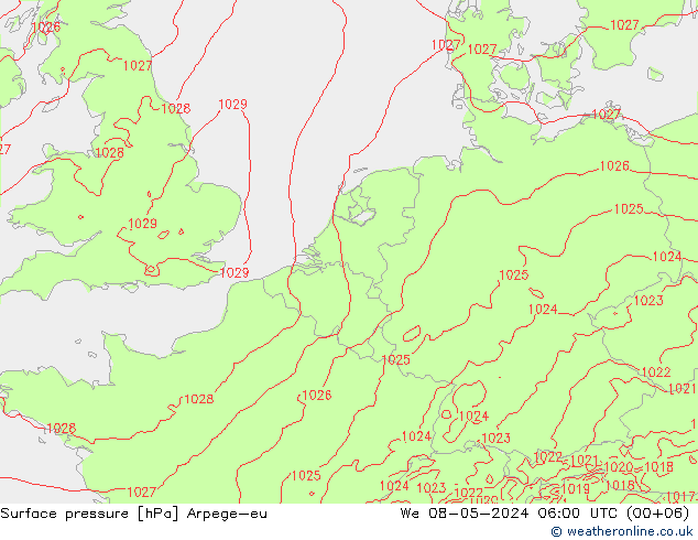 地面气压 Arpege-eu 星期三 08.05.2024 06 UTC