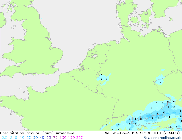 Nied. akkumuliert Arpege-eu Mi 08.05.2024 03 UTC