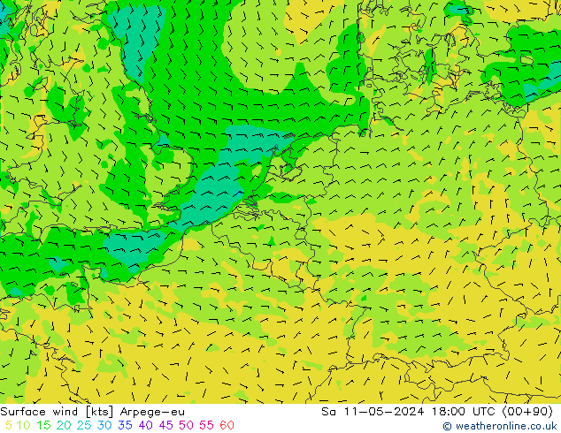 Surface wind Arpege-eu So 11.05.2024 18 UTC