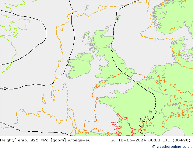 Height/Temp. 925 гПа Arpege-eu Вс 12.05.2024 00 UTC